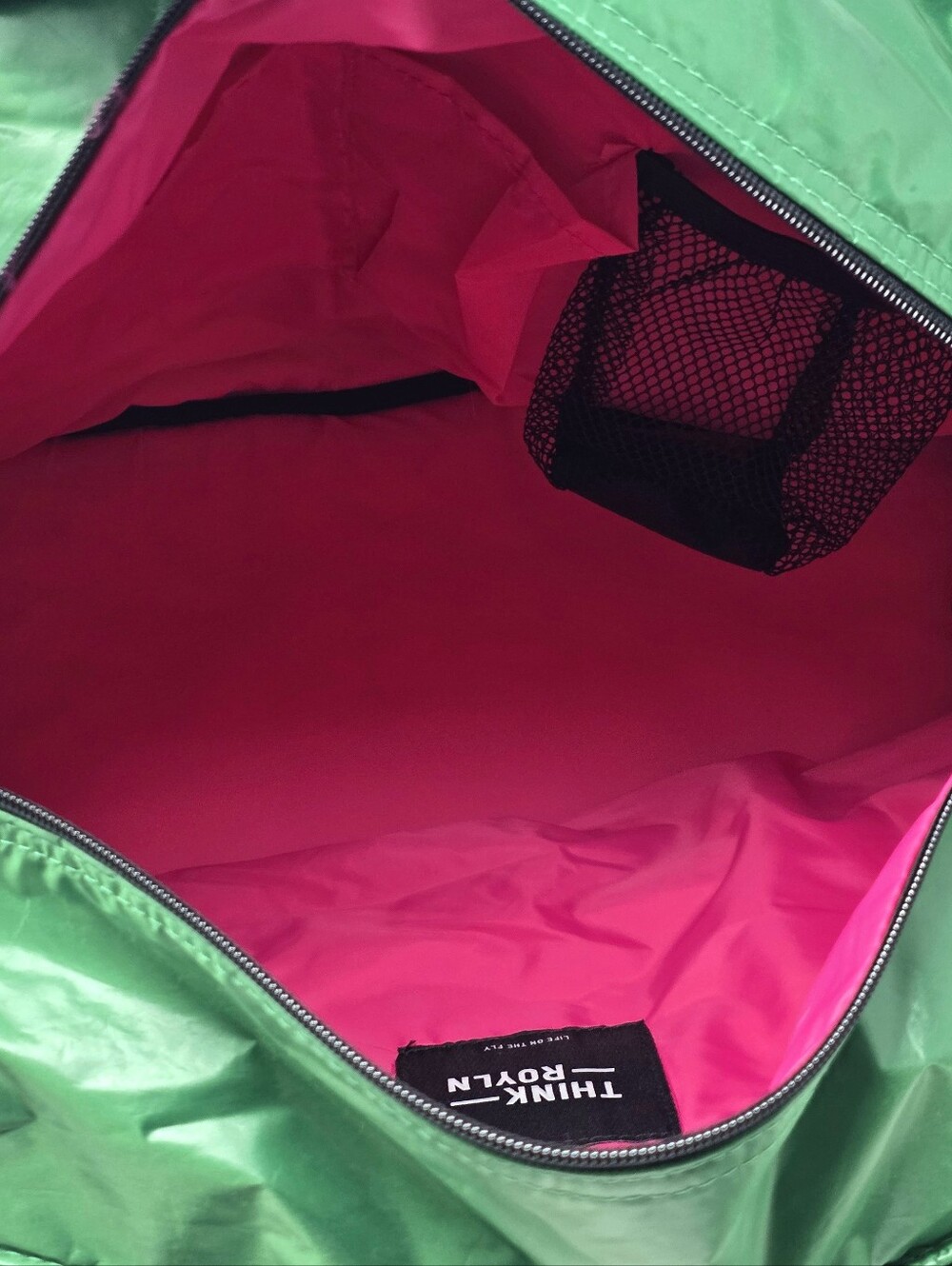Think Royln Life On The Fly Puffy Tote Bag Large Green Pink, No Shoulder Strap - Picture 10 of 16